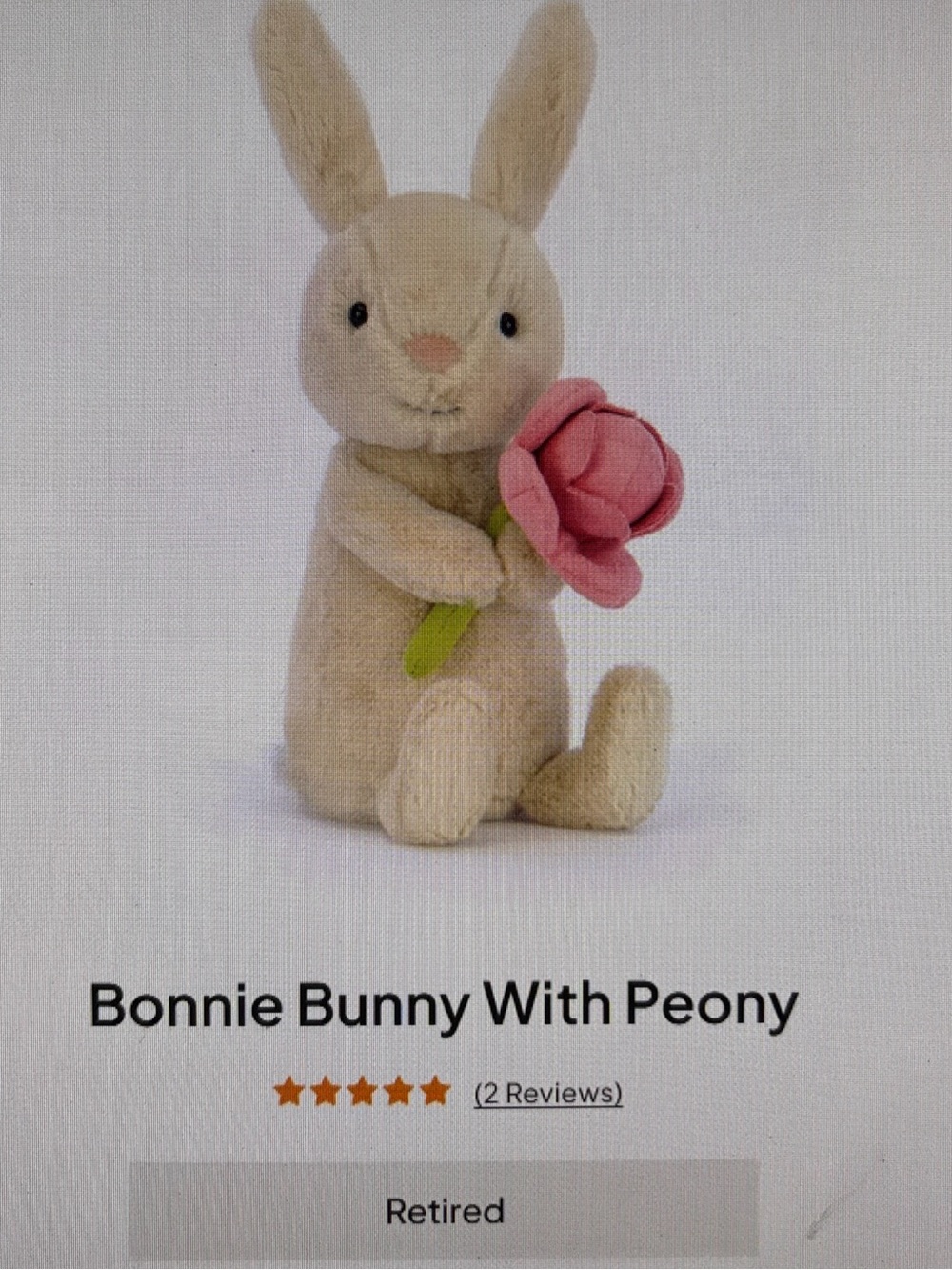 RETIRED Jellycat BONNIE BUNNY w/ PEONY pink flower Genuine US seller collect HTF - Picture 5 of 16